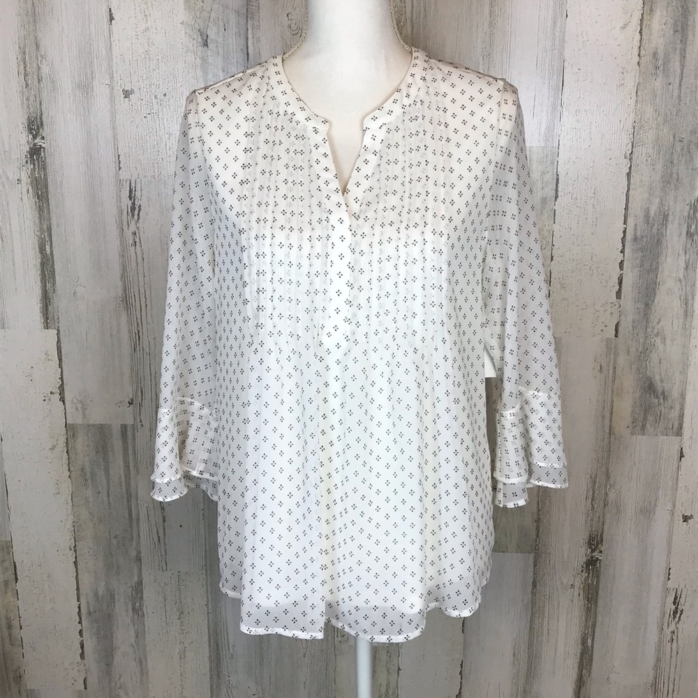 Charter Club White and Black 3/4 Sleeve Boxy Blouse